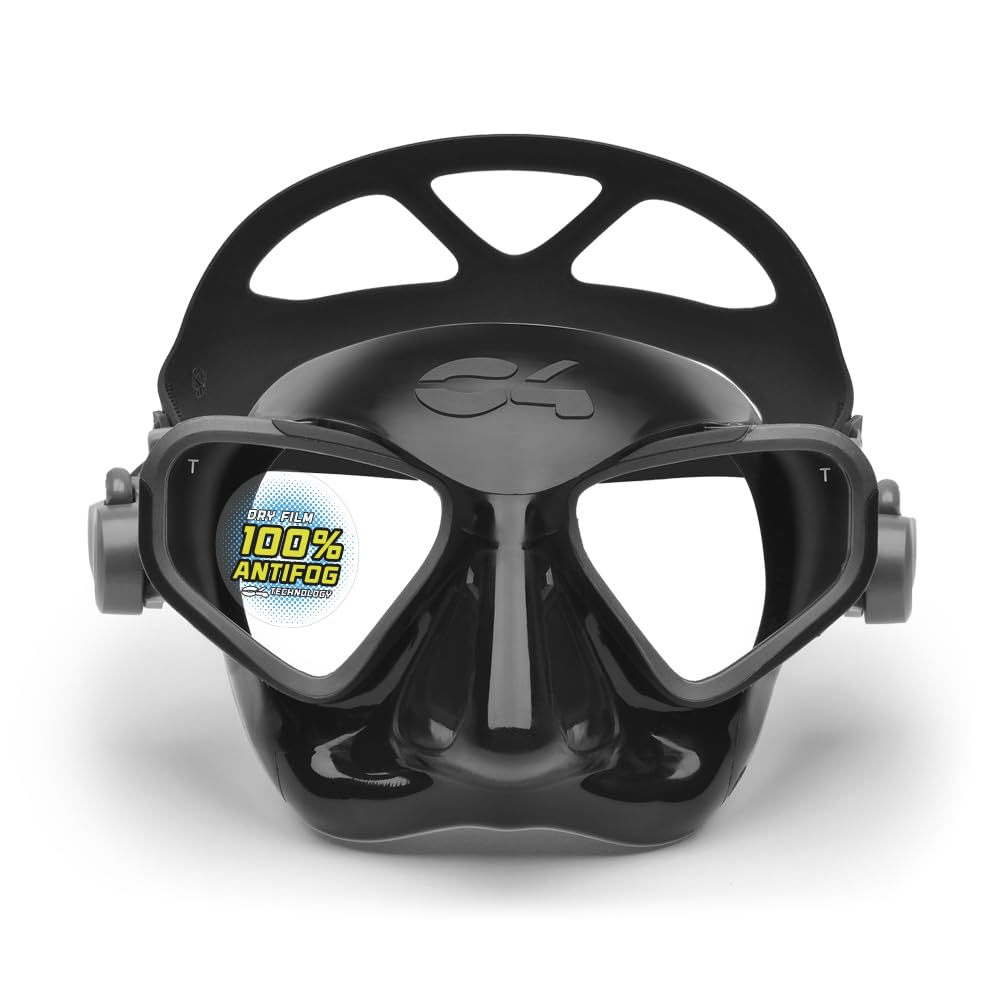 C4 Masks and Snorkels Falcon maschera nera antifog per apnea
