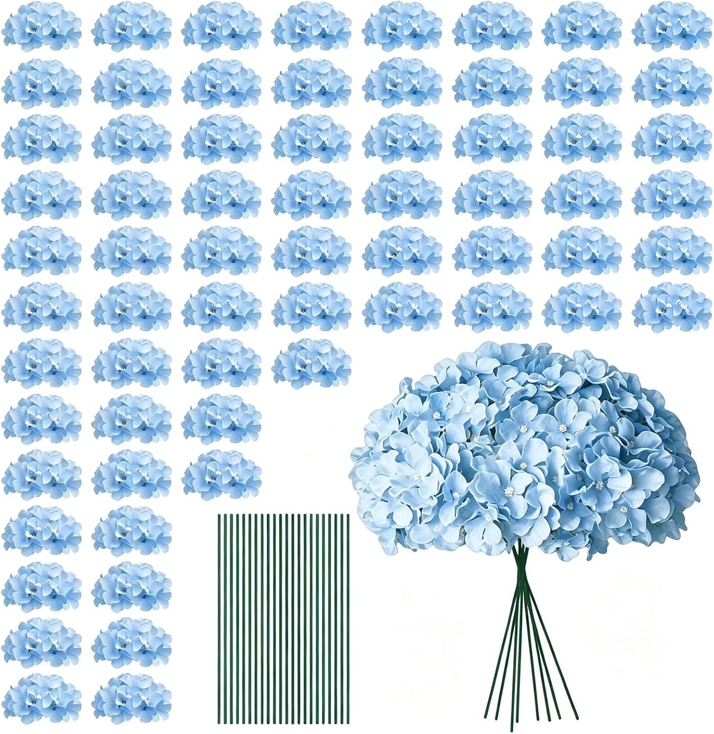 NEW-Vi Artificial Flowers 100 PCS Blue Hydrangea Artificial Flowers ortensie finte con steli