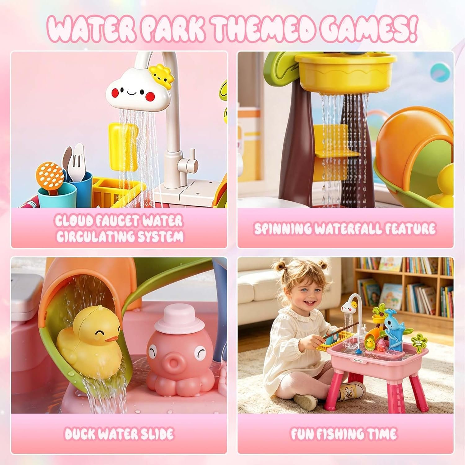 NEW-Vi Water Play Table 2026 Upgraded tavolo gioco acqua rosa con pompa