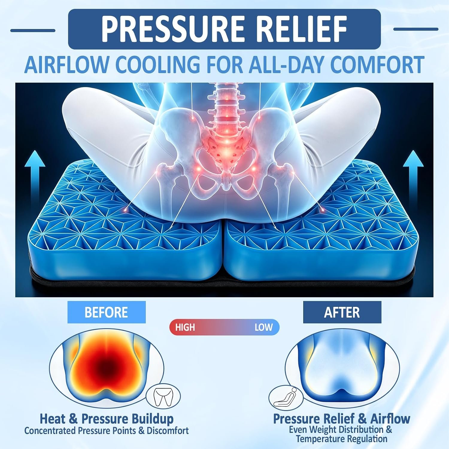 NEW-Vi Seat Cushion for Office Honeycomb Gel Seat Cushion 16 x 12 pollici pieghevole