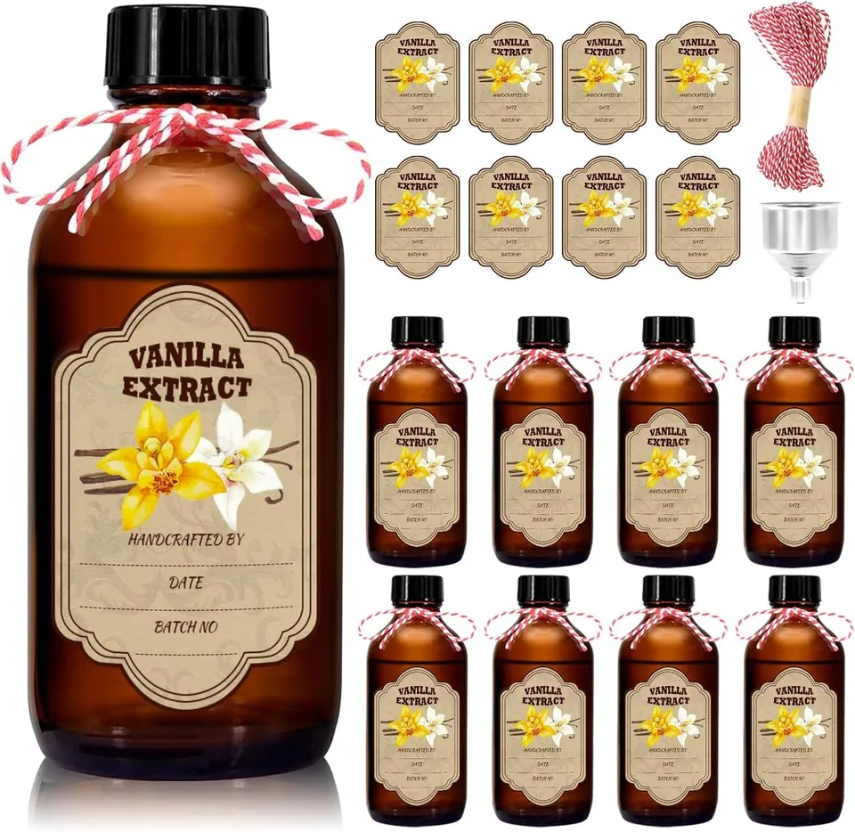 NEW-Vi Glass Bottles bottiglie in vetro ambrato 8 oz 8 pezzi per vaniglia