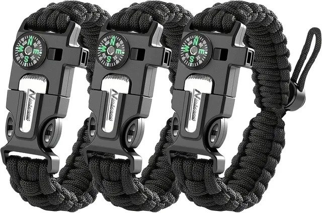 NEW-Vi Survival Paracord Bracelet bracciale di sopravvivenza 3 pezzi nero