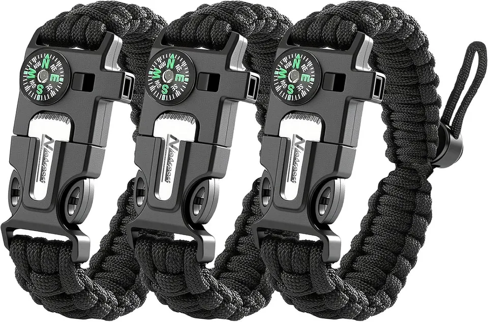 NEW-Vi Survival Paracord Bracelet bracciale di sopravvivenza 3 pezzi nero