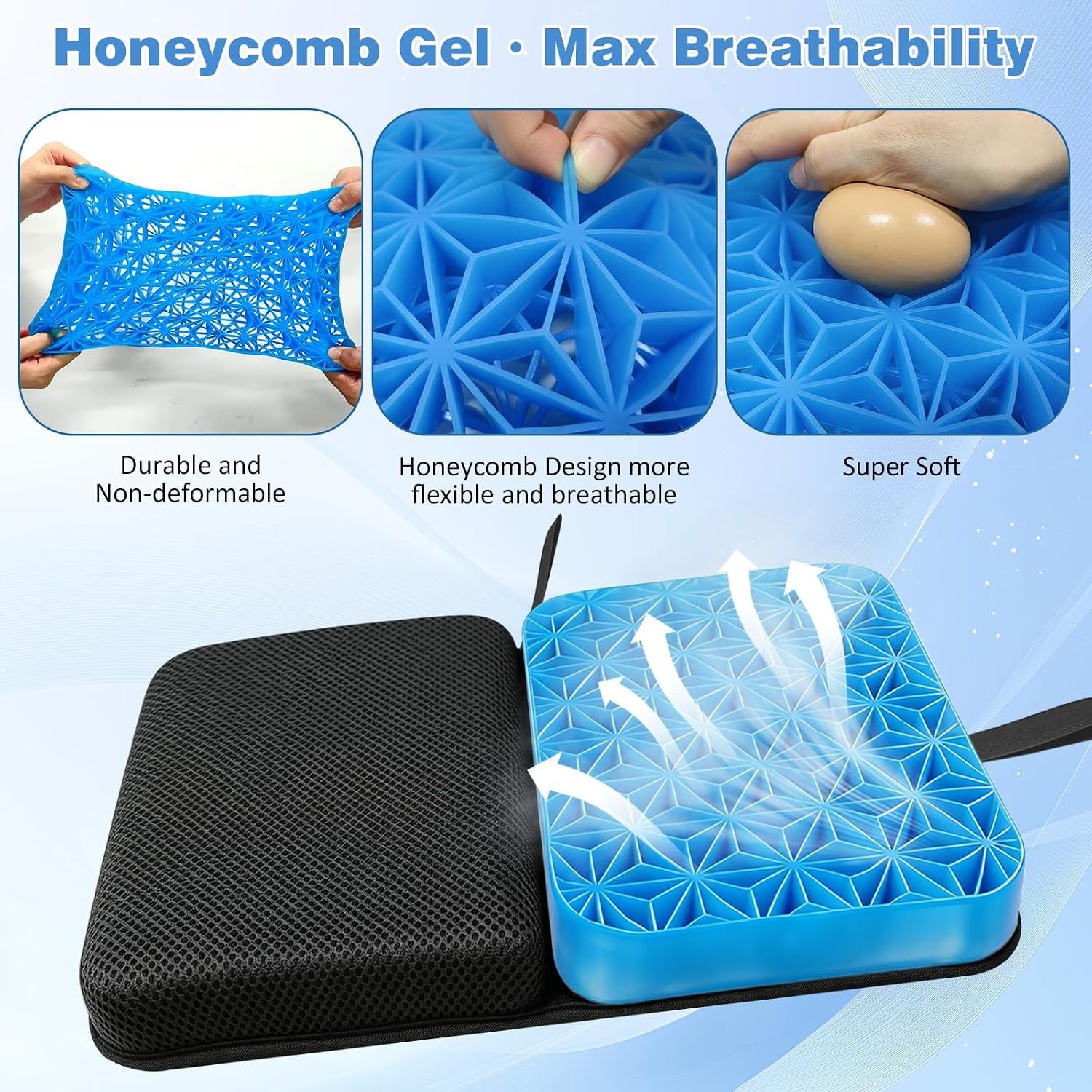 NEW-Vi Seat Cushion for Office Honeycomb Gel Seat Cushion 16 x 12 pollici pieghevole