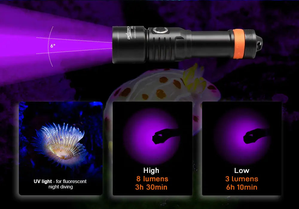 OrcaTorch Recreational Diving D530 torcia subacquea 1500 lumen LED bianco freddo 6500K SOS