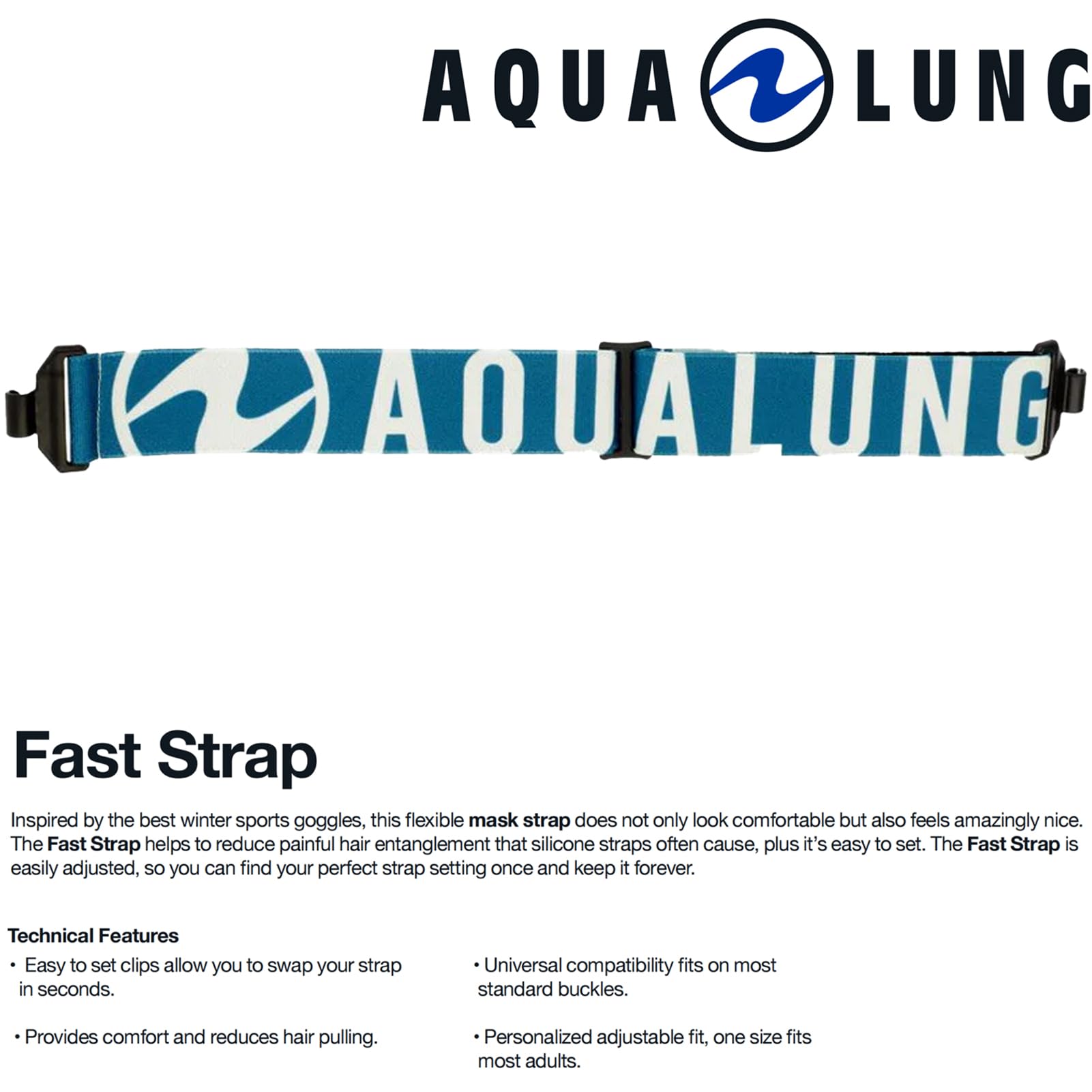 Aqualung Maschere da immersione Fast Strap cinghia blu e bianca