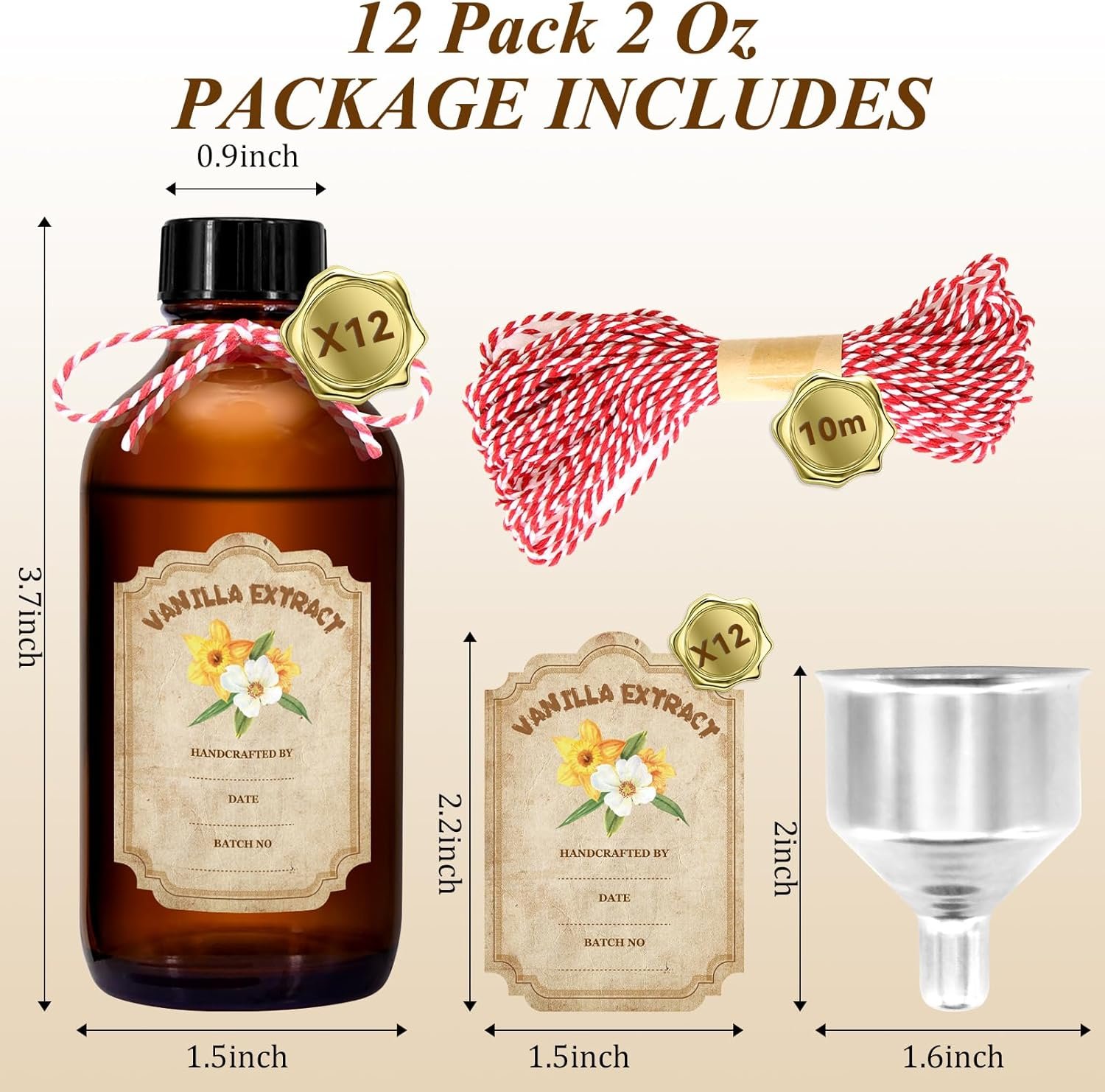 NEW-Vi Glass Bottles bottigliette vetro ambrato 60 ml 12 pezzi