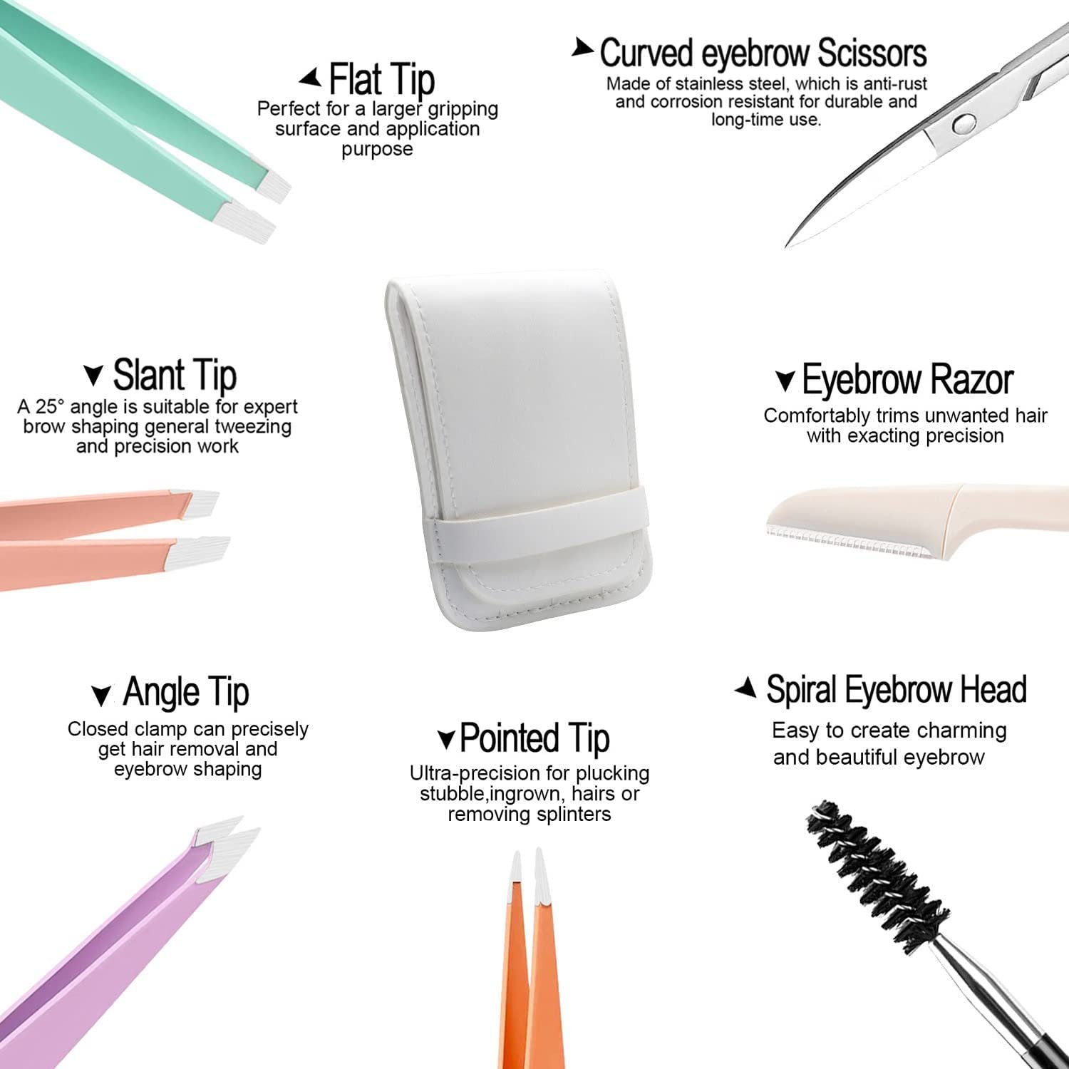 NEW-Vi Eyebrow Tweezer Set Milishow set pinzette sopracciglia 7 pezzi acciaio