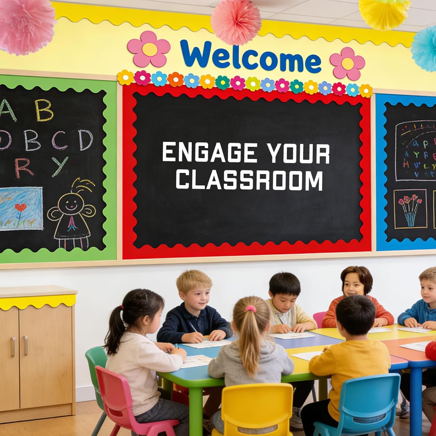 NEW-Vi Bulletin Board Borders bordi smerlati per bacheca, 240 piedi, 6 colori