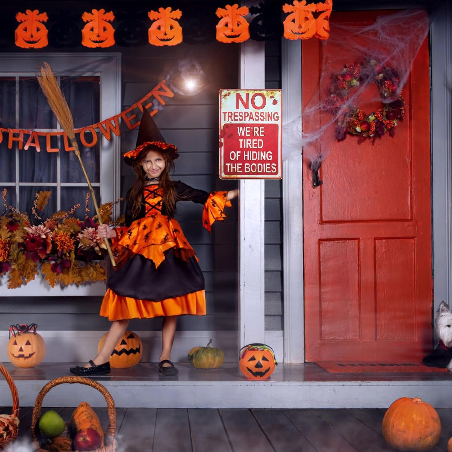NEW-Vi Halloween Tin Signs No Trespassing Beware of Well cartello metallo