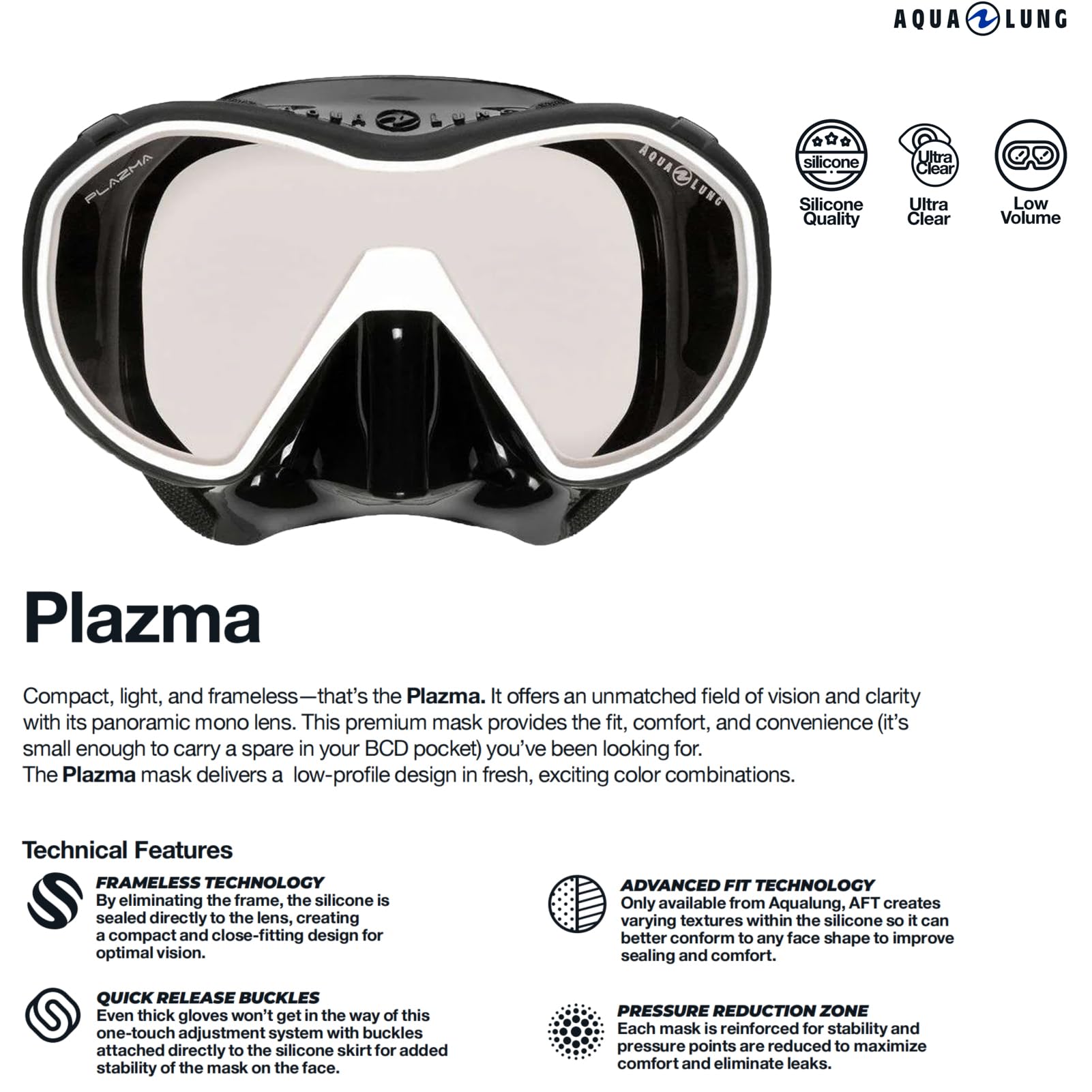Aqualung Maschere da immersione Plazma maschera subacquea Black / White silicone