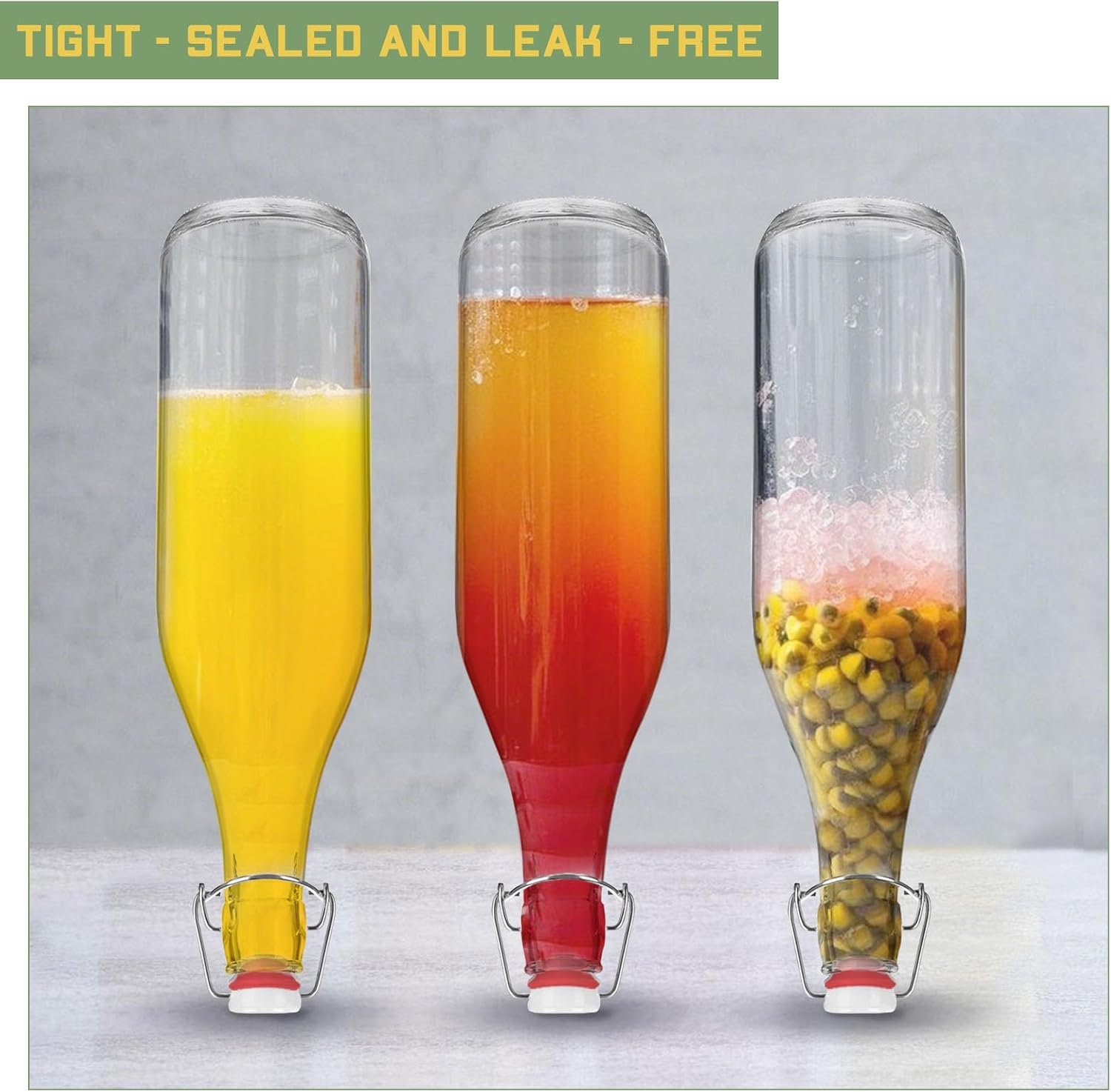 NEW-Vi Glass Bottles bottiglie in vetro 1 litro, 6 pezzi