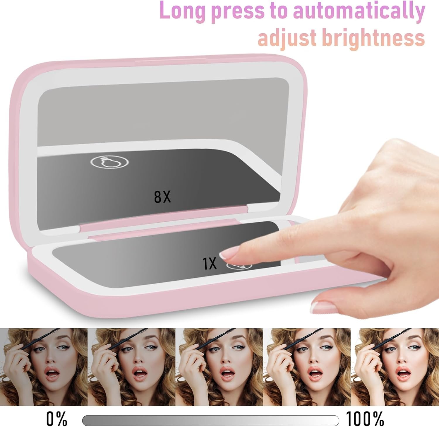 NEW-Vi Beauty Mirror specchio trucco da viaggio rosa 1x/8x LED