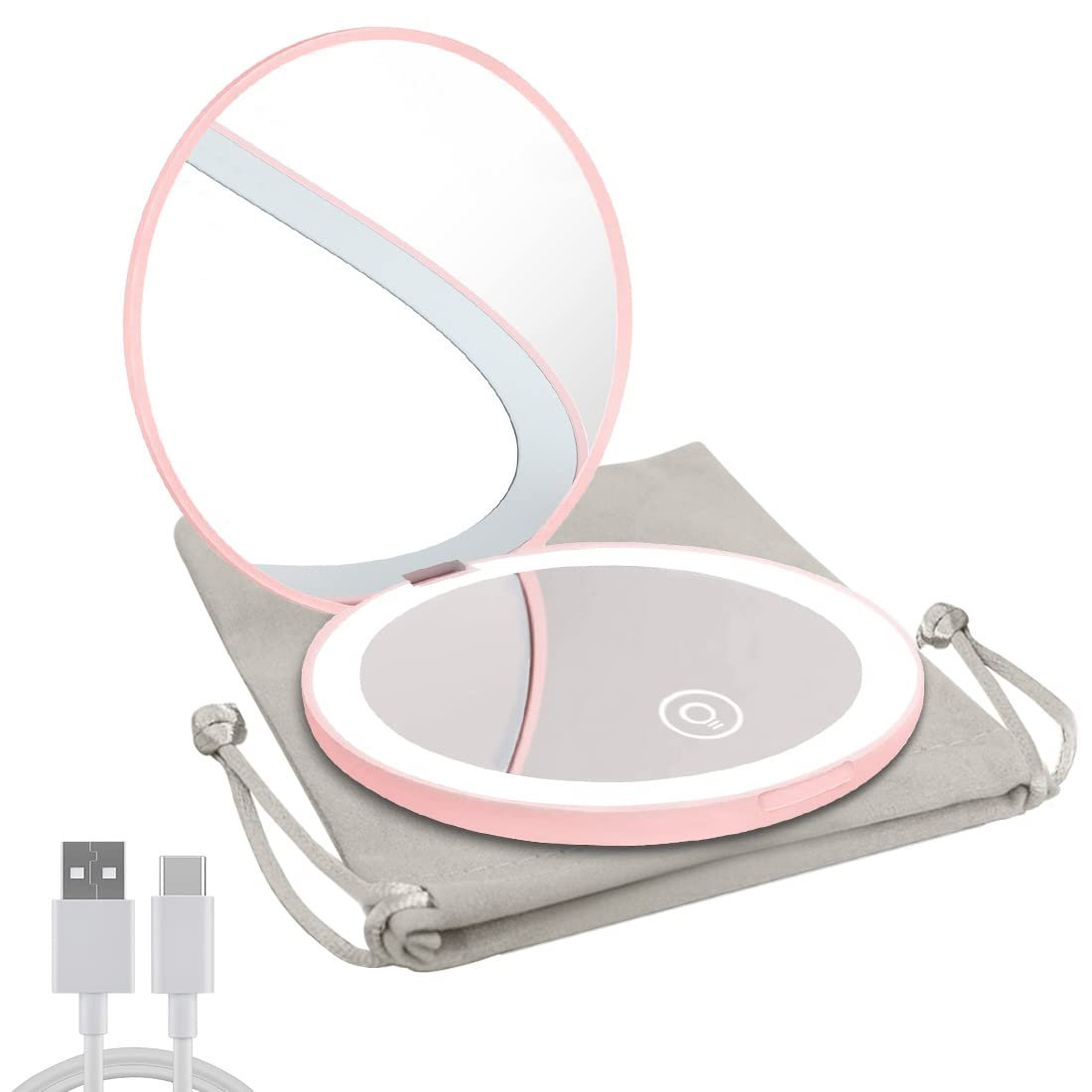 NEW-Vi Beauty Mirror Milishow Compact Mirror with LED Light specchio nero rosa