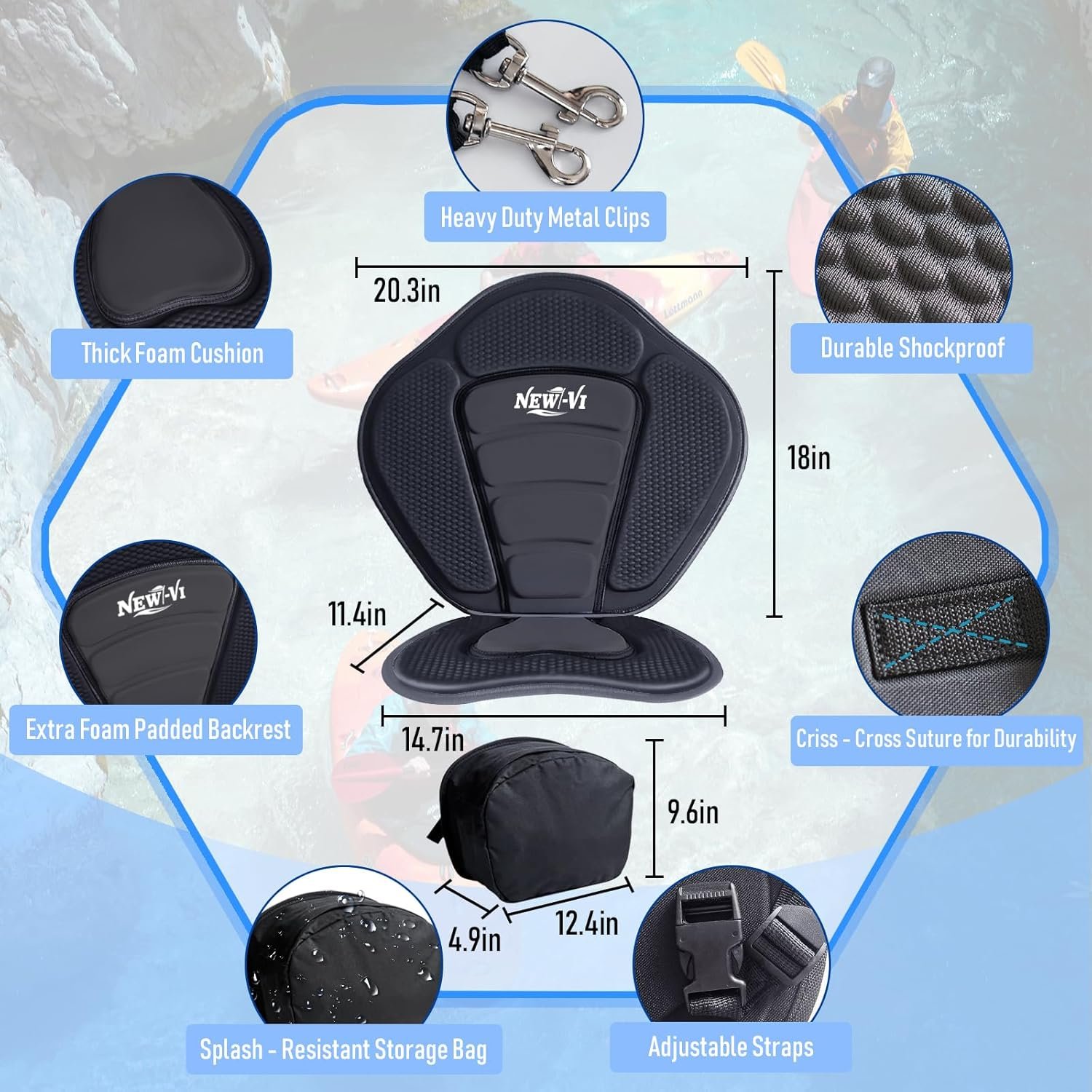 NEW-Vi Kayak Seat sedile kayak universale con schienale alto regolabile