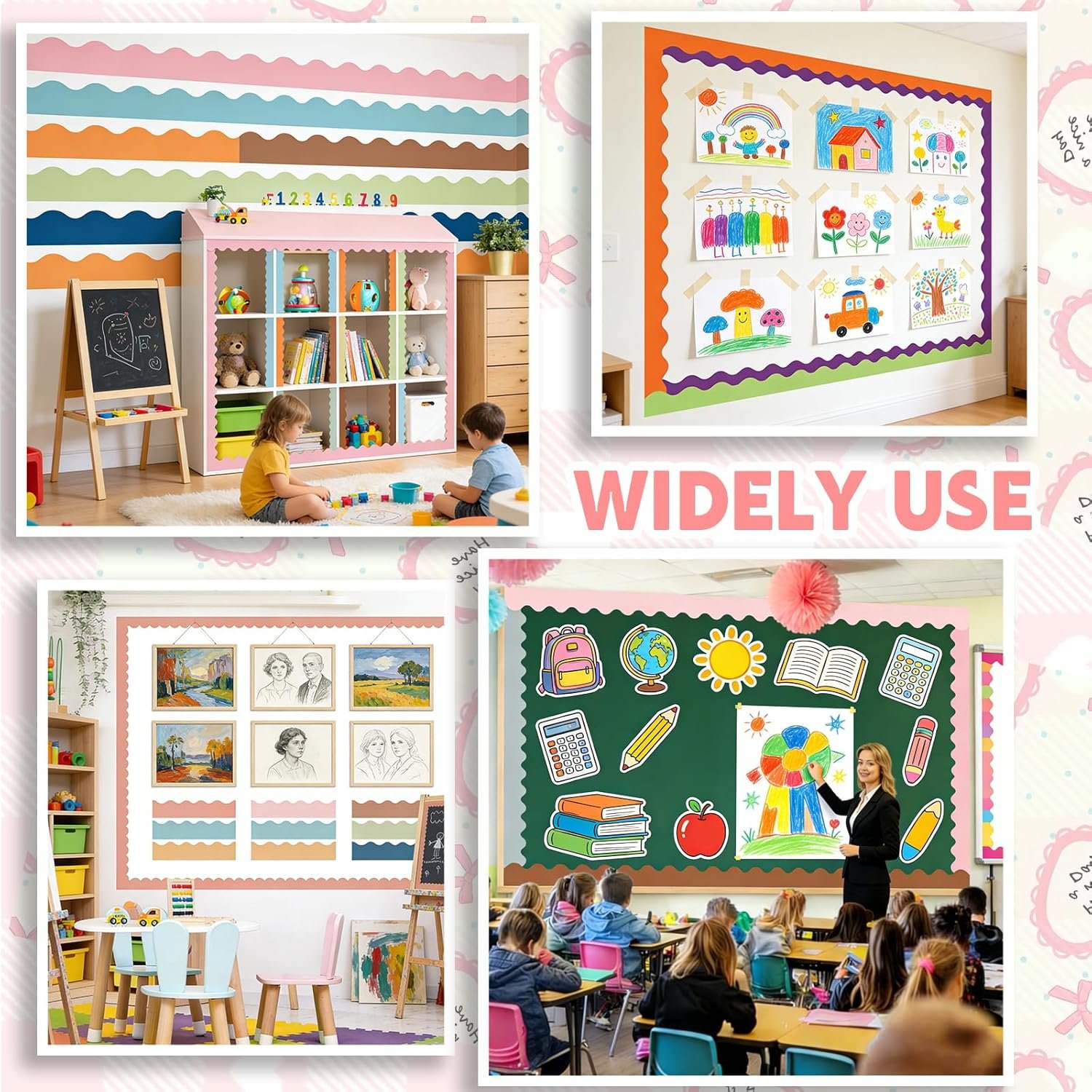 NEW-Vi Bulletin Board Borders bordi smerlati per bacheca, 240 piedi, 6 colori