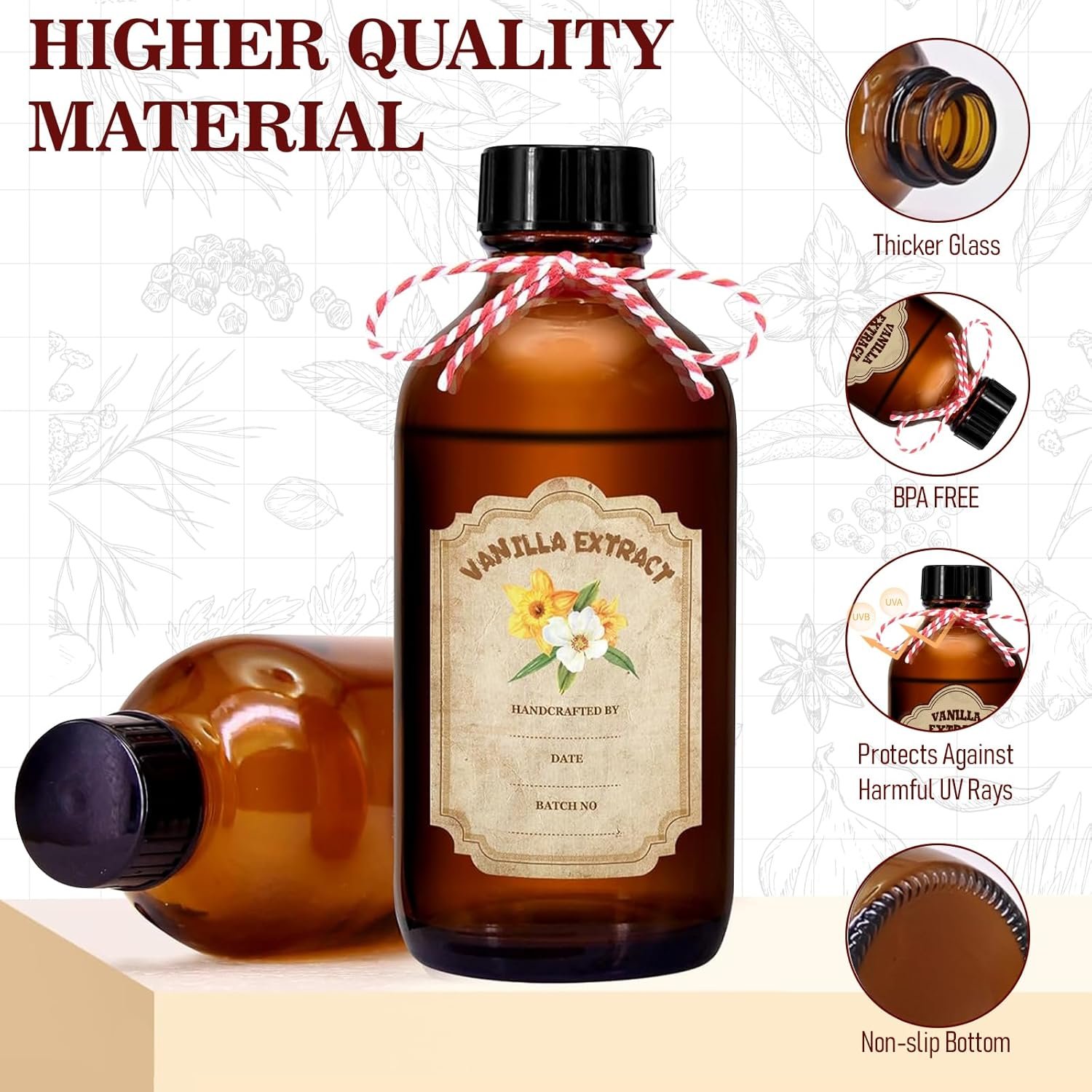 NEW-Vi Glass Bottles bottiglie in vetro ambrato 4 oz 12 pezzi