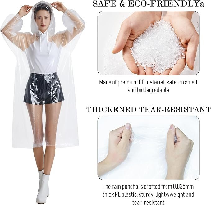 NEW-Vi Rain Ponchos Disposable Ponchos Family Pack poncho pioggia trasparente con cappuccio