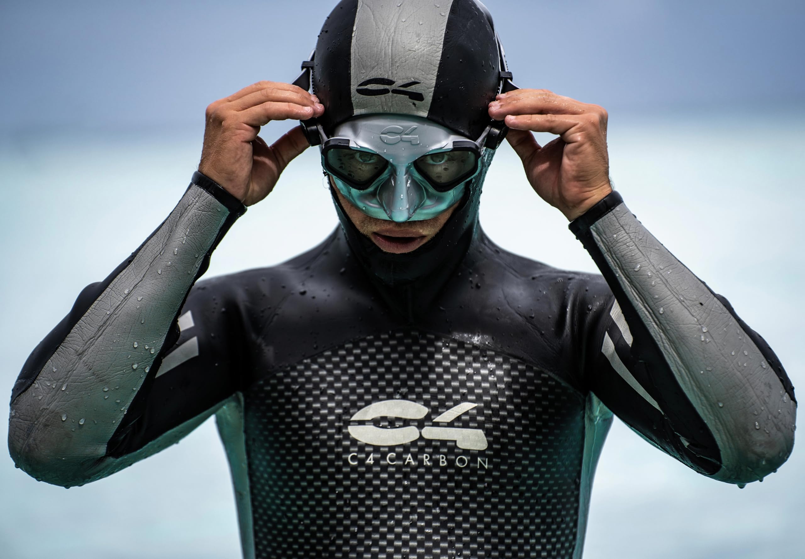 C4 Masks and Snorkels Falcon maschera subacquea apnea Silver antiappannamento volume ridotto