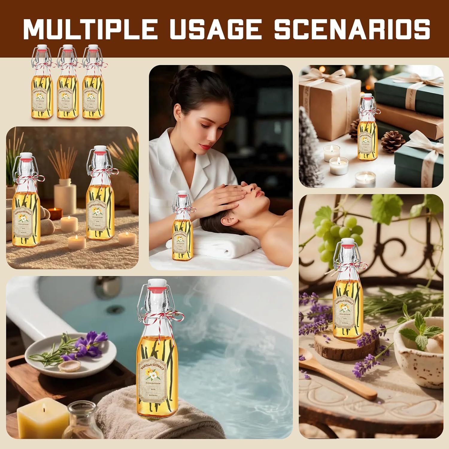 NEW-Vi Glass Bottles 10 Pack Swing Top Glass Vanilla Extract Bottles 8 oz con etichette e imbuto