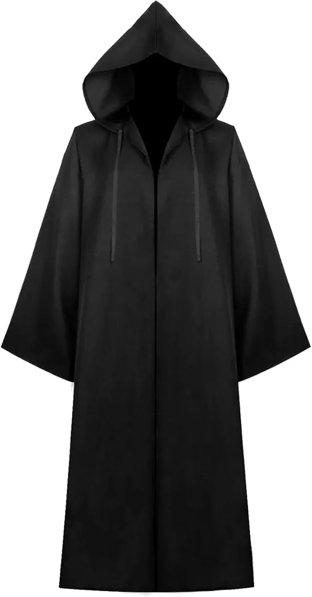 NEW-Vi Cloak Costumes mantello medievale con cappuccio nero adulto