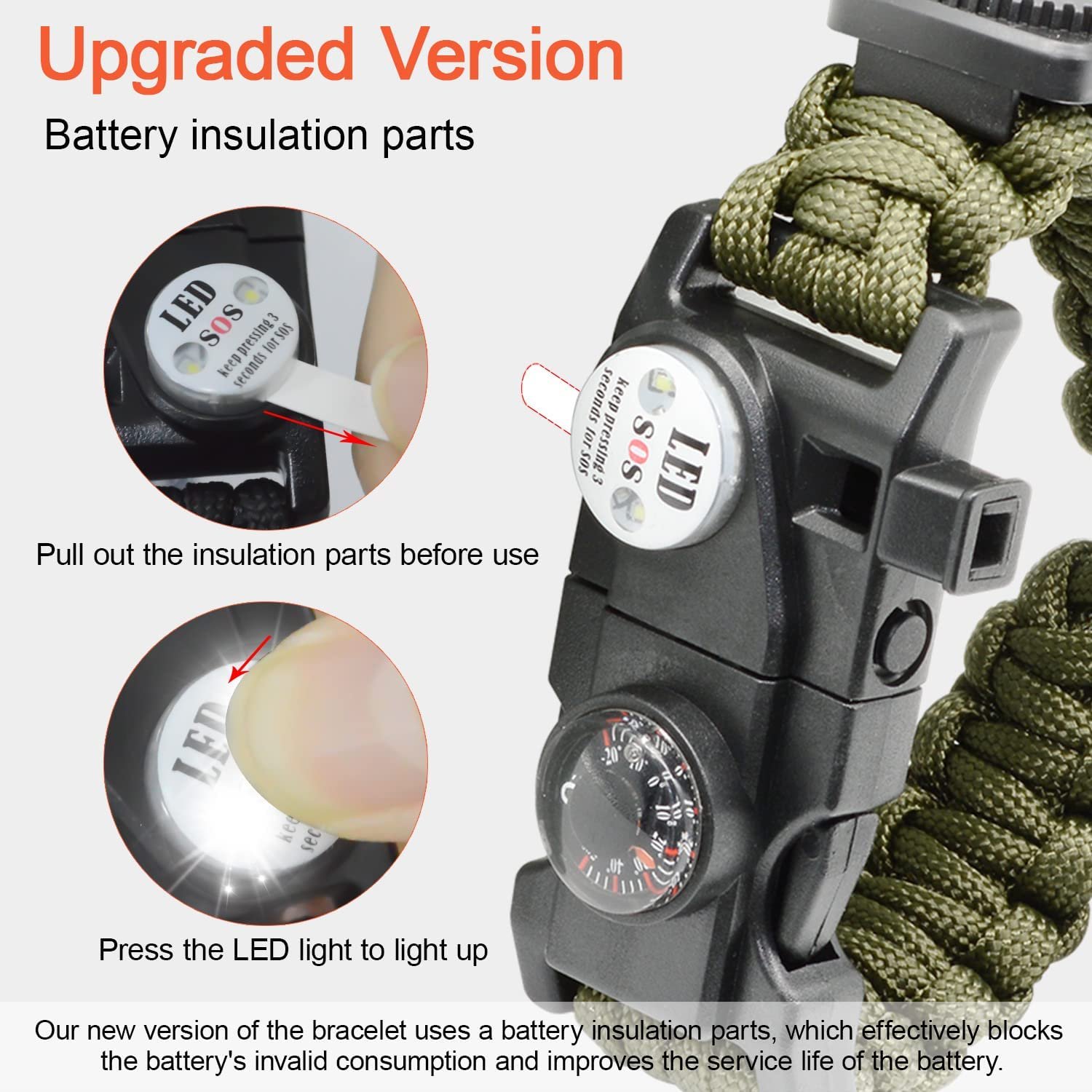 NEW-Vi Survival Paracord Bracelet NVioAsport 20 in 1 verde 3 pezzi
