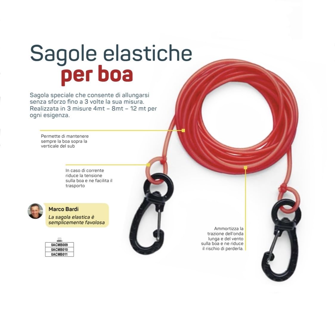 C4 Buoys and Floats sagola elastica per boa 8 metri con moschettoni