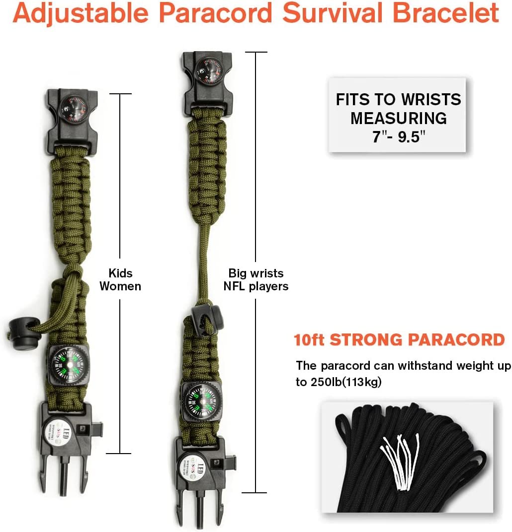 NEW-Vi Survival Paracord Bracelet NVioAsport 20 in 1 verde 3 pezzi