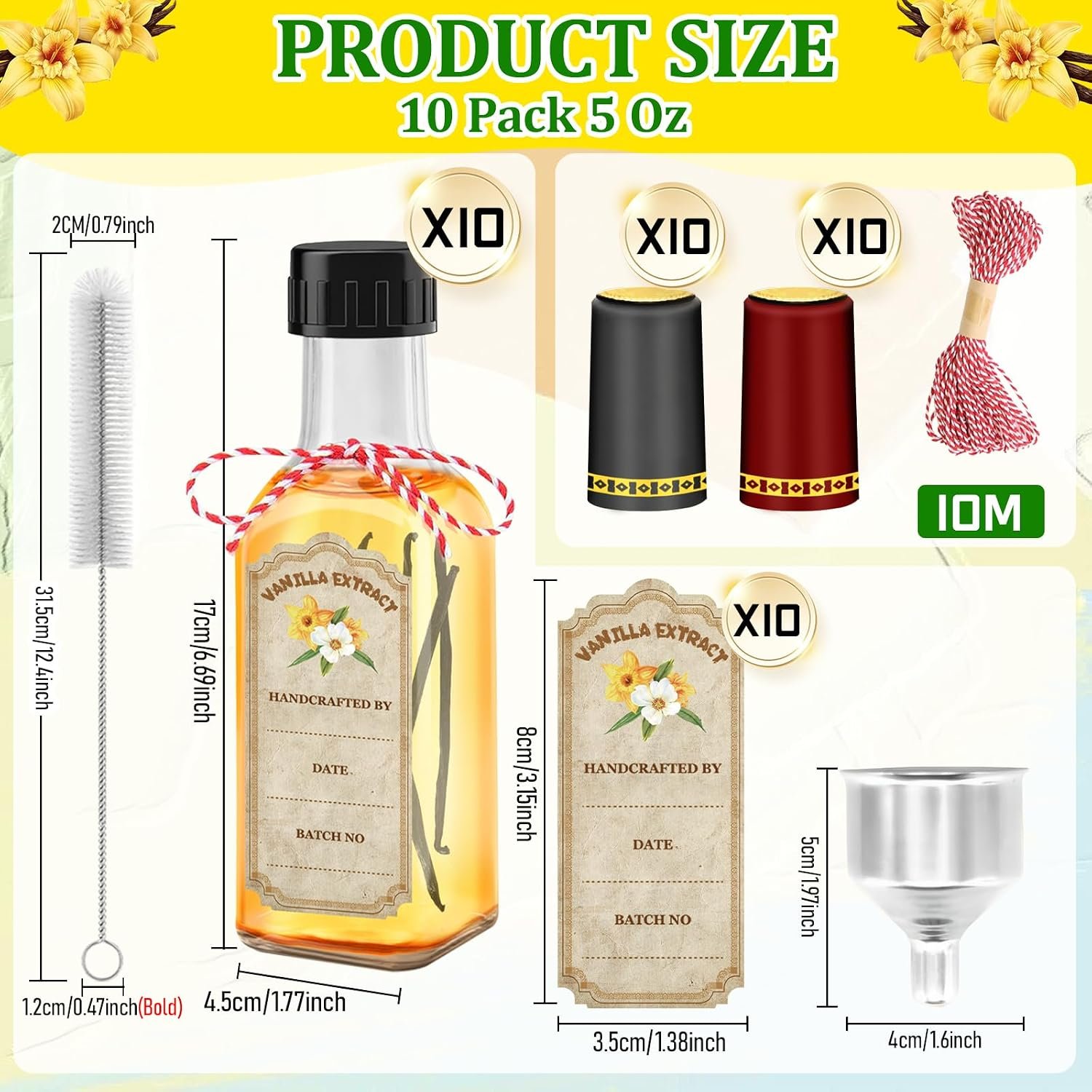 NEW-Vi Glass Bottles bottiglie per estratto di vaniglia 5 oz, 10 pezzi
