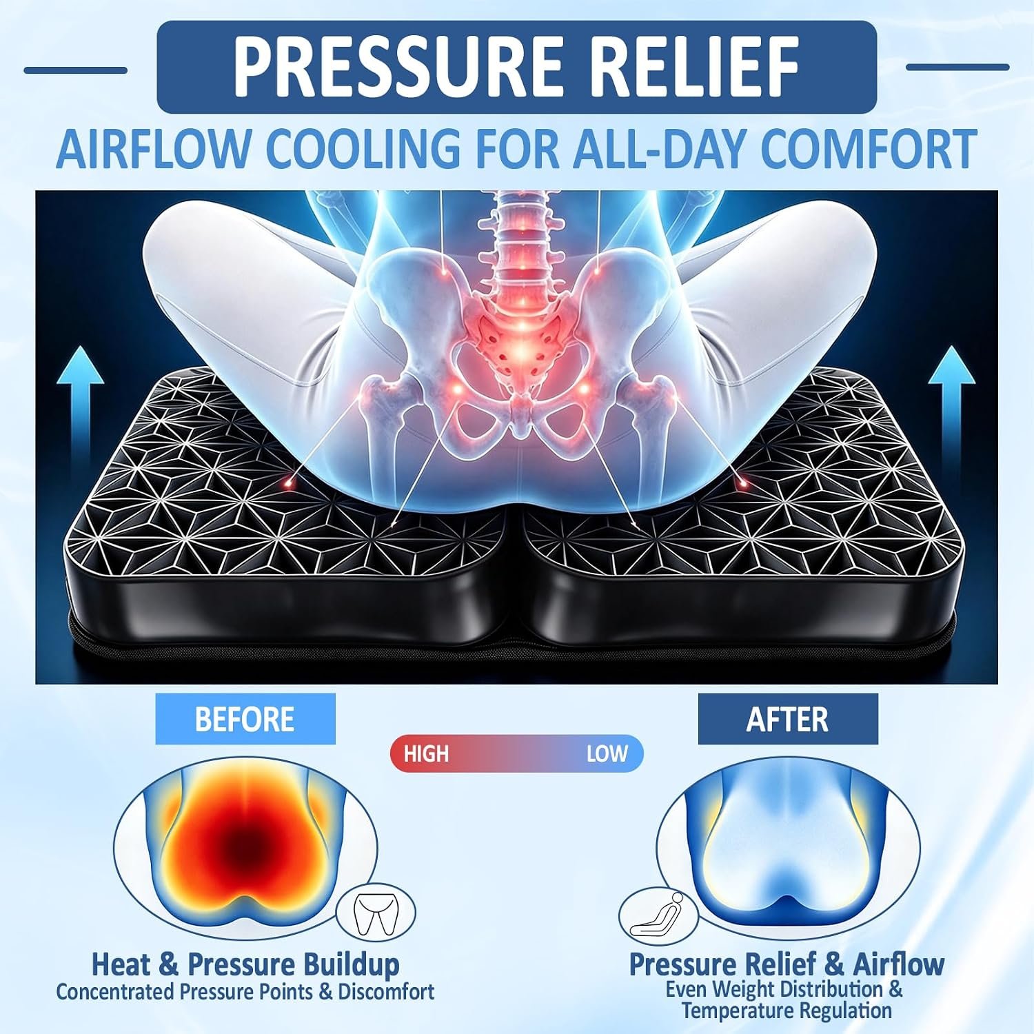 NEW-Vi Seat Cushion for Office cuscino da seduta pieghevole 16 x 12 pollici gel
