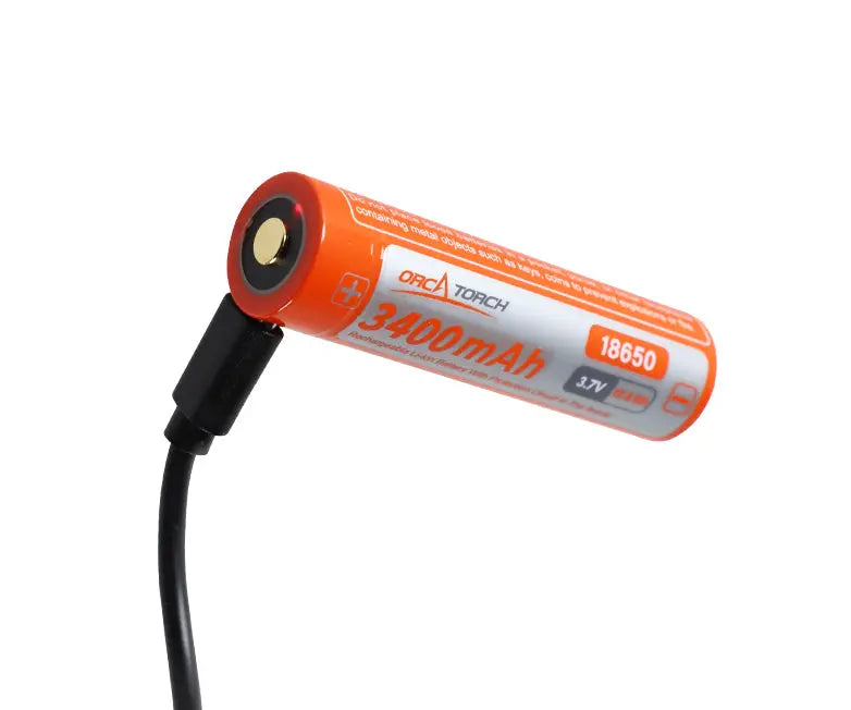 OrcaTorch Batteries & Chargers 18650 Batteria USB-C 3400 mAh