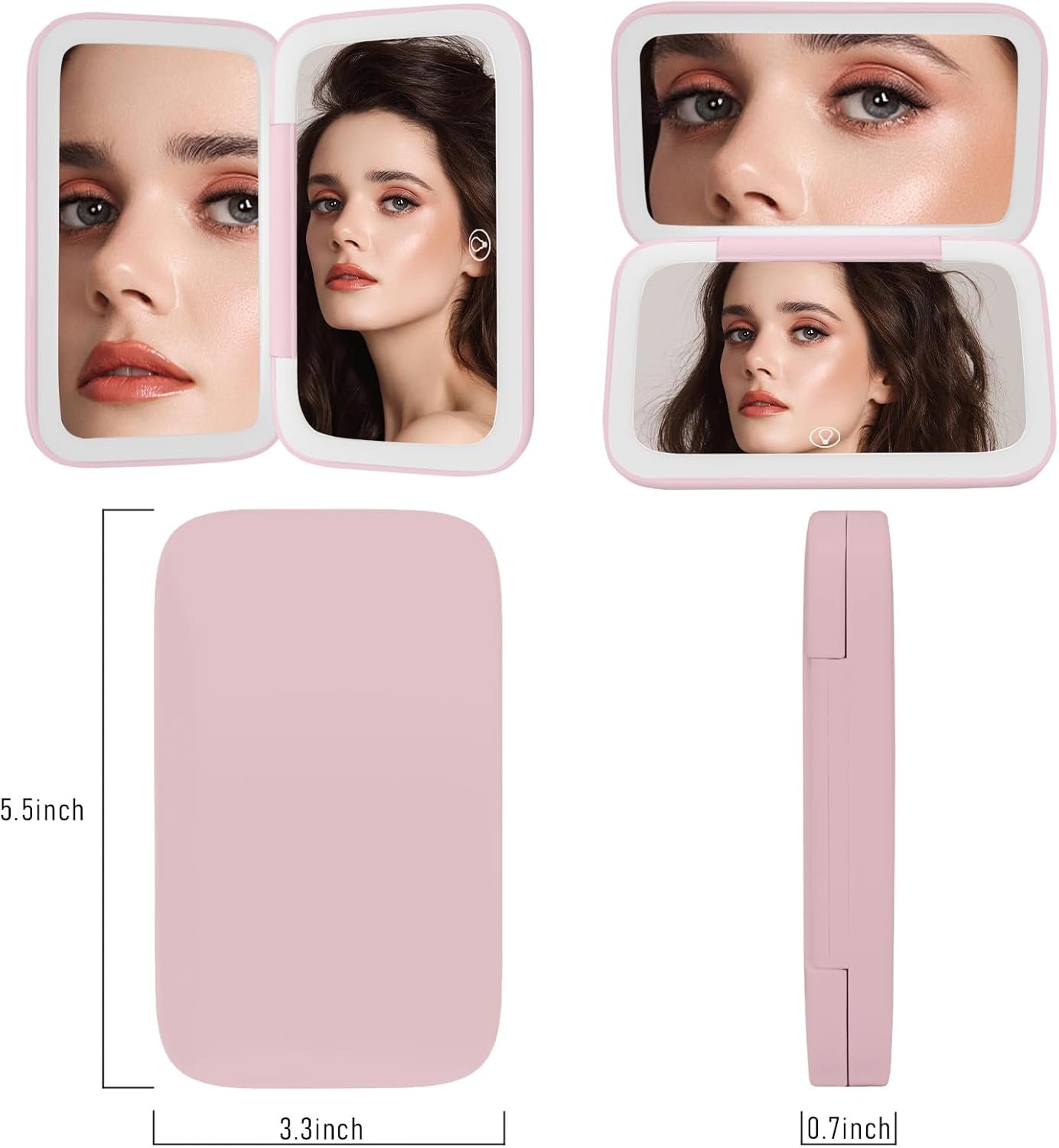 NEW-Vi Beauty Mirror specchio trucco da viaggio rosa 1x/8x LED