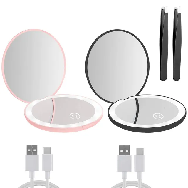 NEW-Vi Beauty Mirror Milishow Compact Mirror with LED Light specchio nero rosa