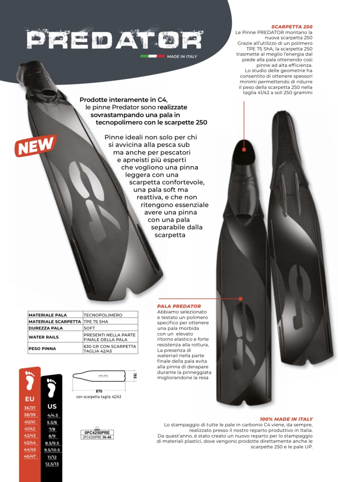 C4 Fins PREDATOR pinne 42/43 a pala morbida