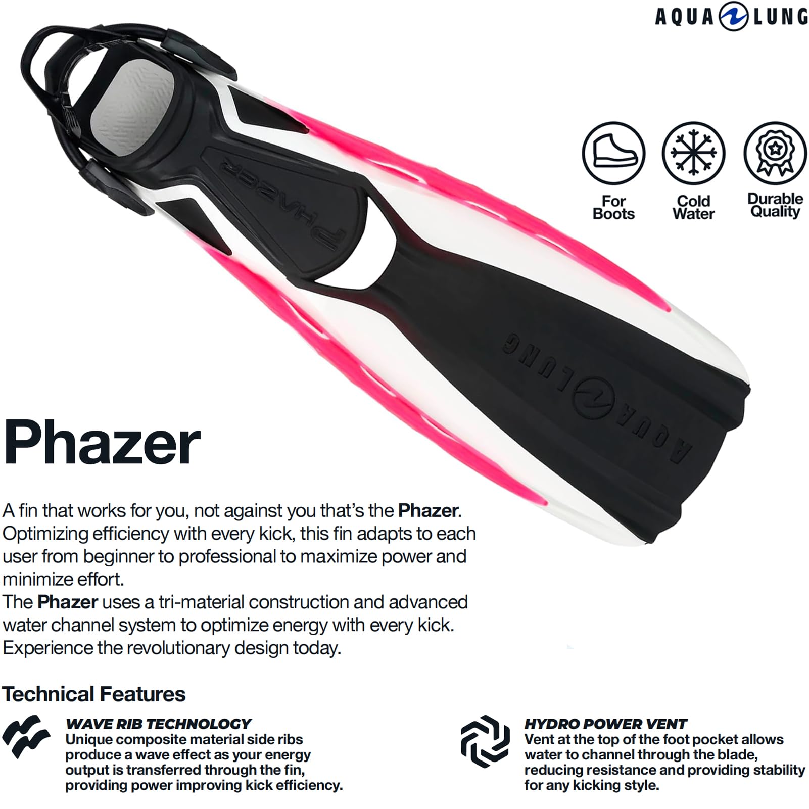 Aqualung Pinne da immersione PHAZER pinne sub bianco e rosa