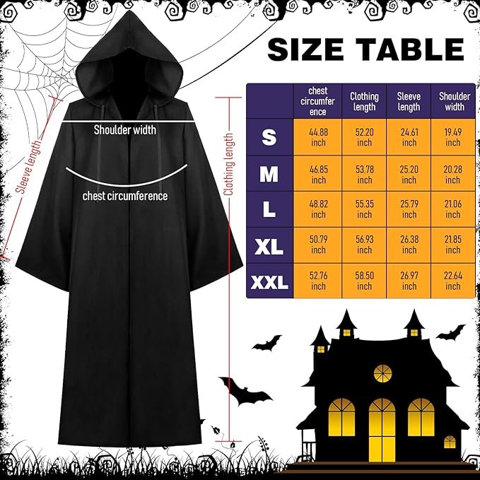 NEW-Vi Cloak Costumes mantello medievale con cappuccio nero adulto
