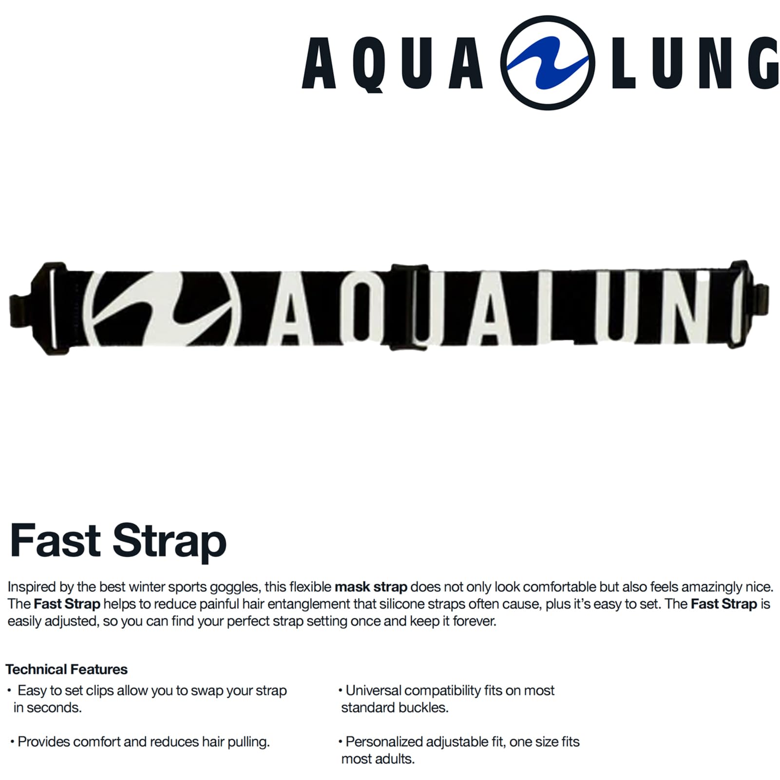 Aqualung Maschere da immersione Fast Strap cinghia bianca nera