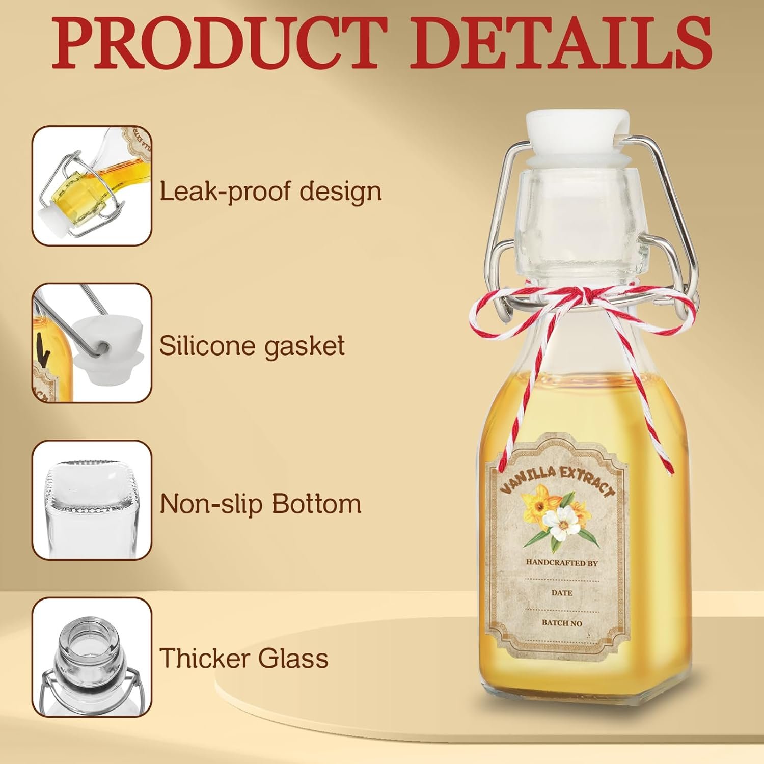 NEW-Vi Glass Bottles bottiglie in vetro 4 oz 10 pezzi tappo meccanico