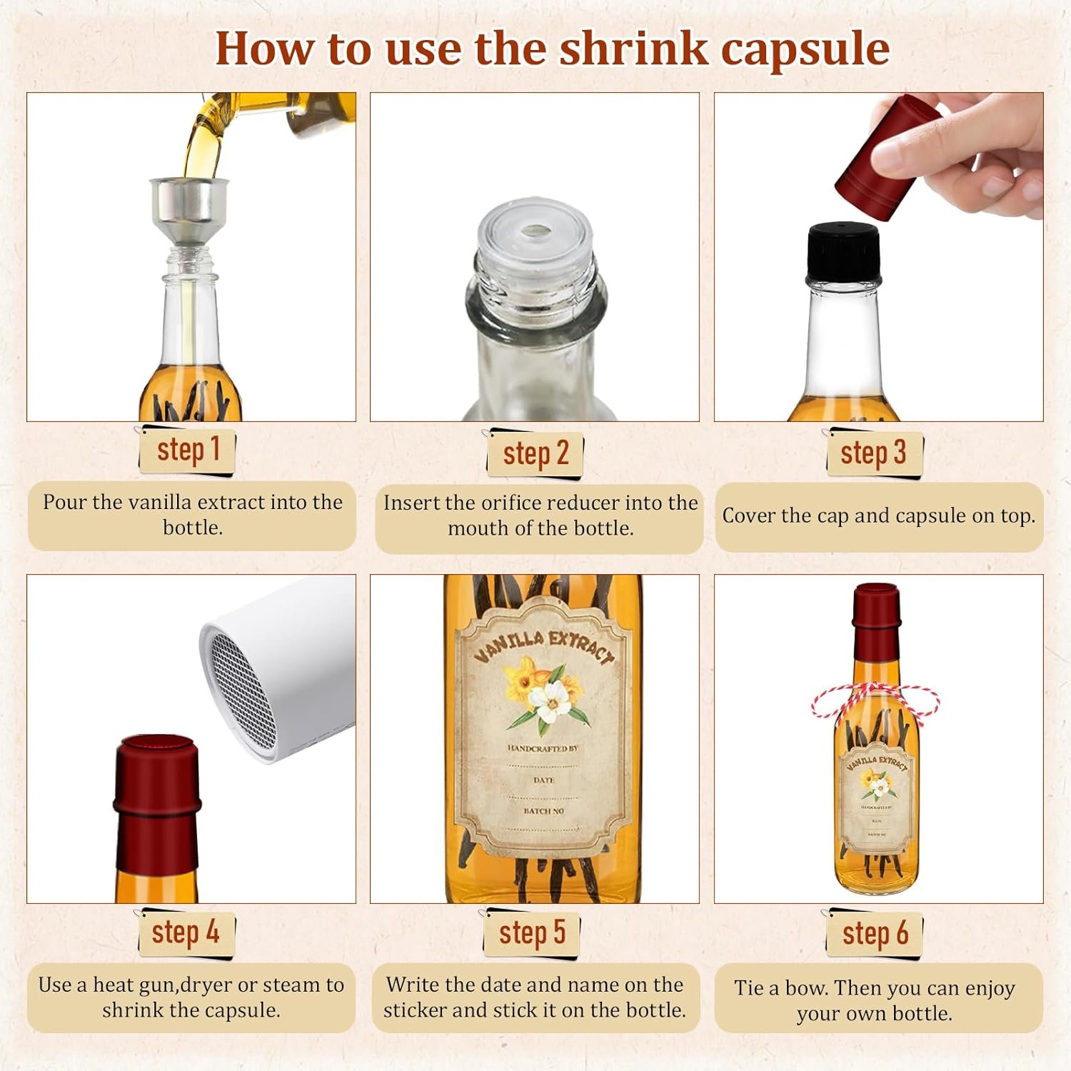 NEW-Vi Glass Bottles 5 oz bottiglie vetro 16 pezzi con imbuto