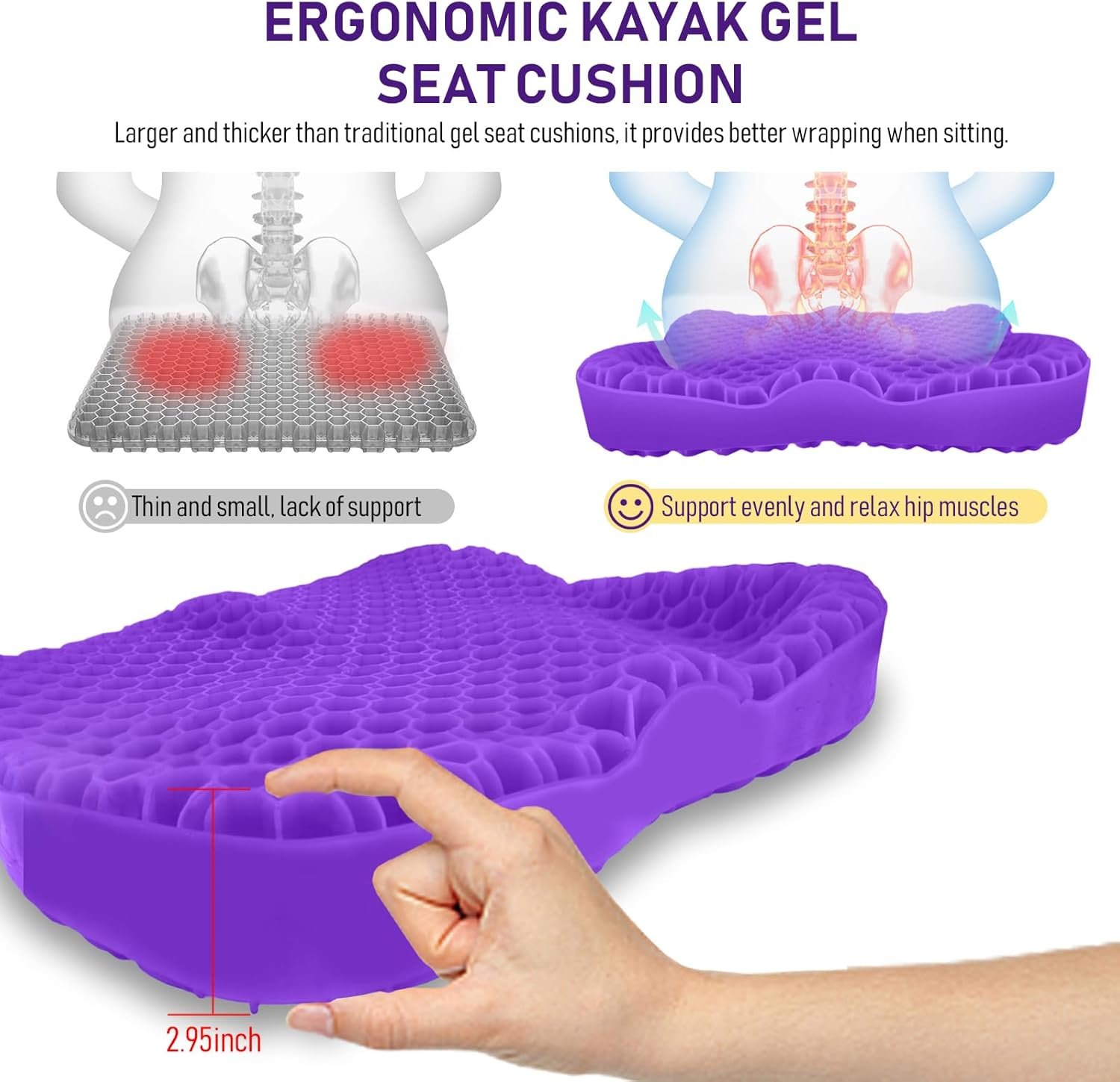NEW-Vi Kayak Seat Cushion cuscino kayak gel impermeabile 7,5 cm