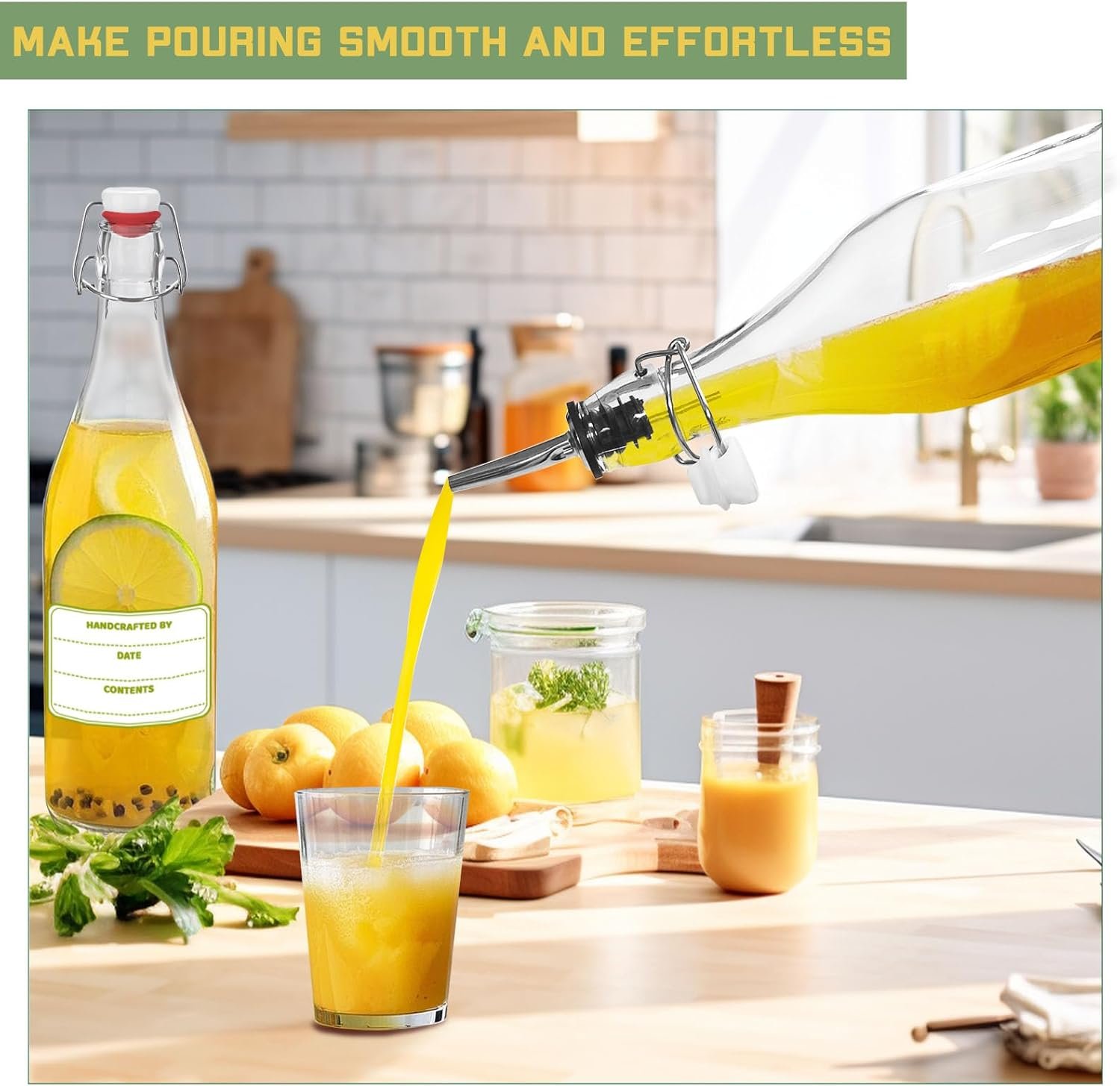 NEW-Vi Glass Bottles bottiglie in vetro 1 litro, 6 pezzi
