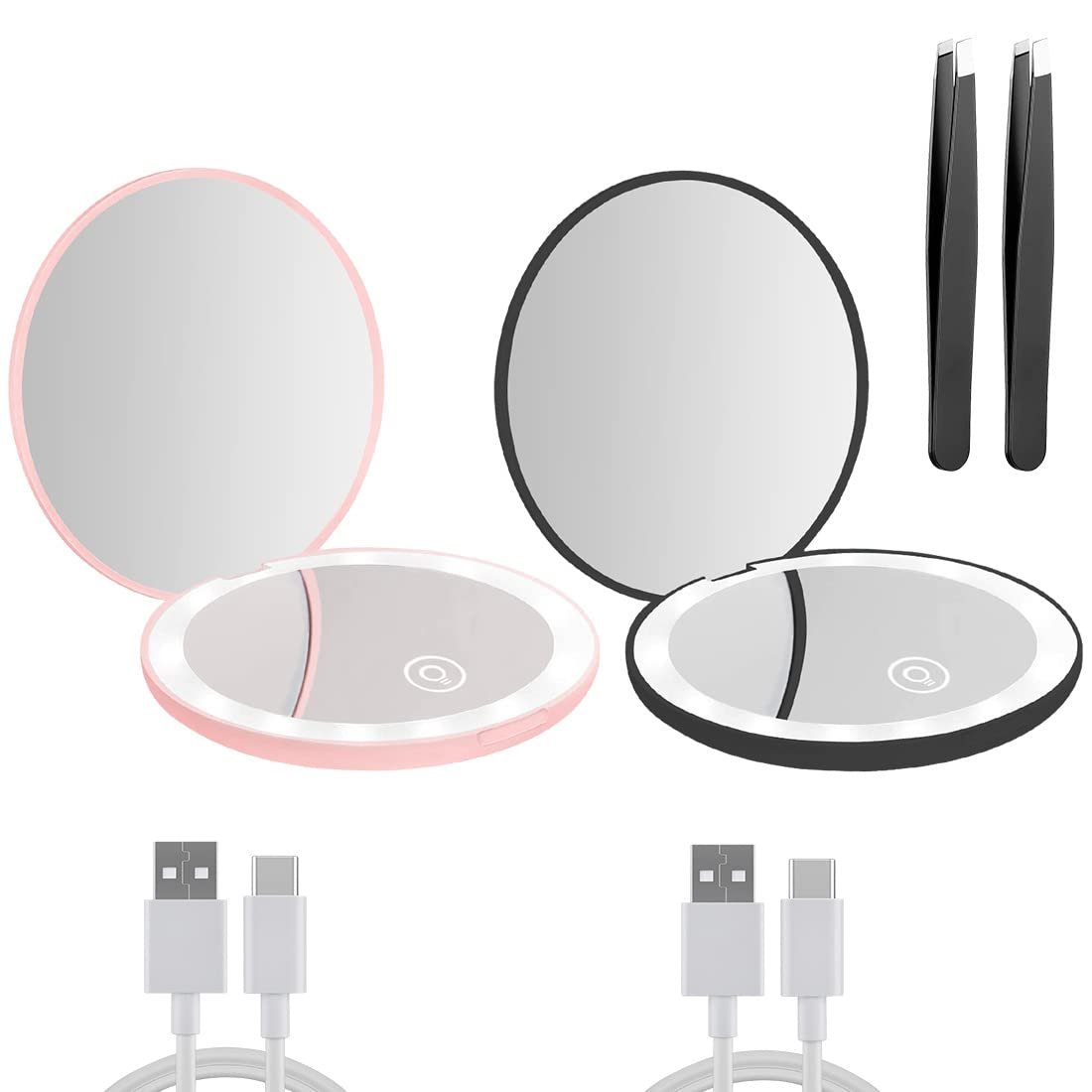 NEW-Vi Beauty Mirror Milishow Compact Mirror with LED Light specchio nero rosa