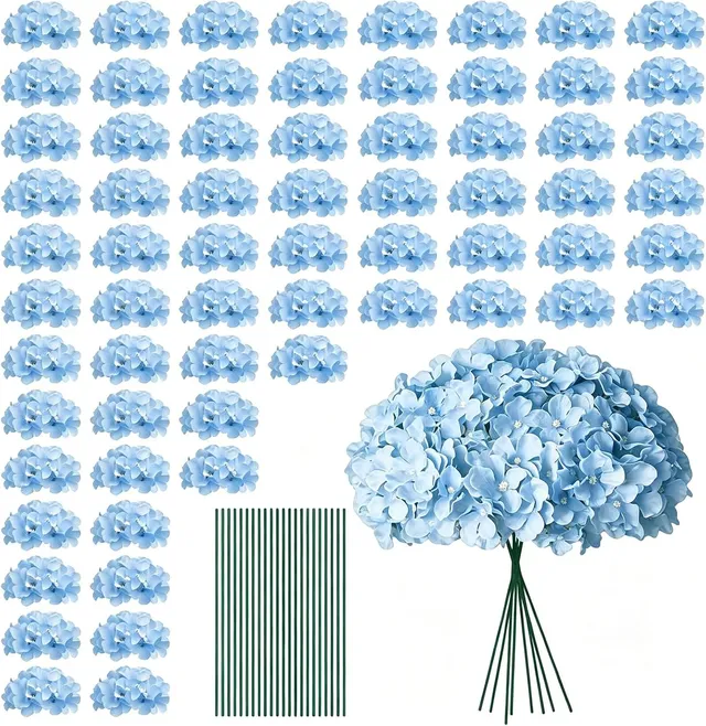 NEW-Vi Artificial Flowers 100 PCS Blue Hydrangea Artificial Flowers ortensie finte con steli