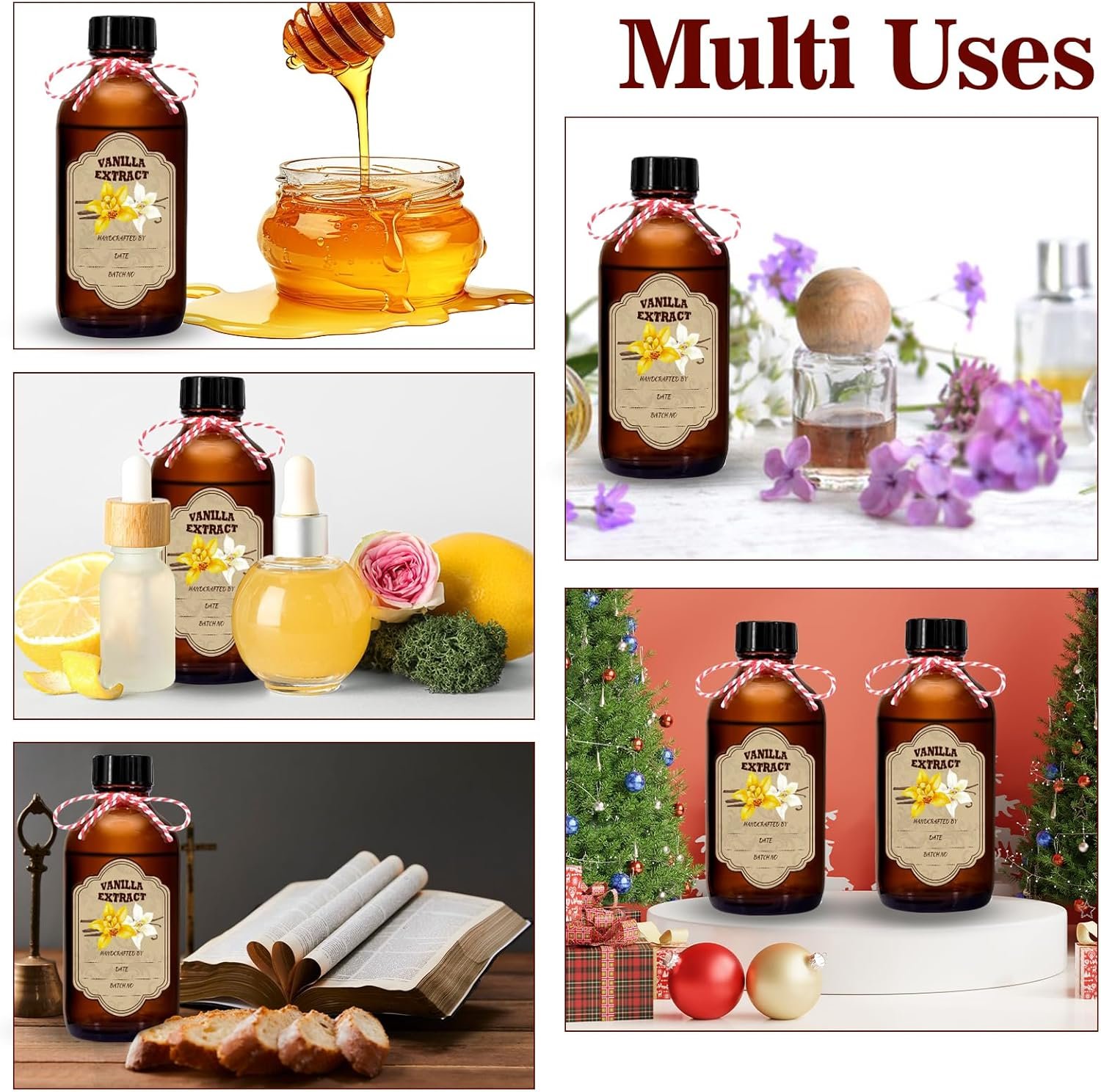 NEW-Vi Glass Bottles 12 Pack Amber Glass Vanilla Extract Bottles 8 oz con etichette e imbuto