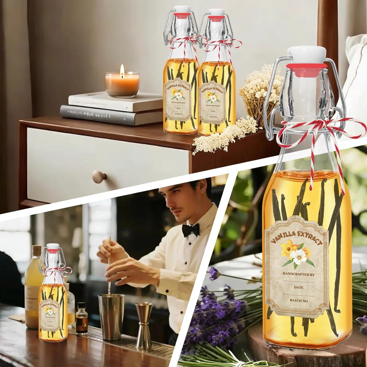 NEW-Vi Glass Bottles 10 Pack Swing Top Glass Vanilla Extract Bottles 8 oz con etichette e imbuto