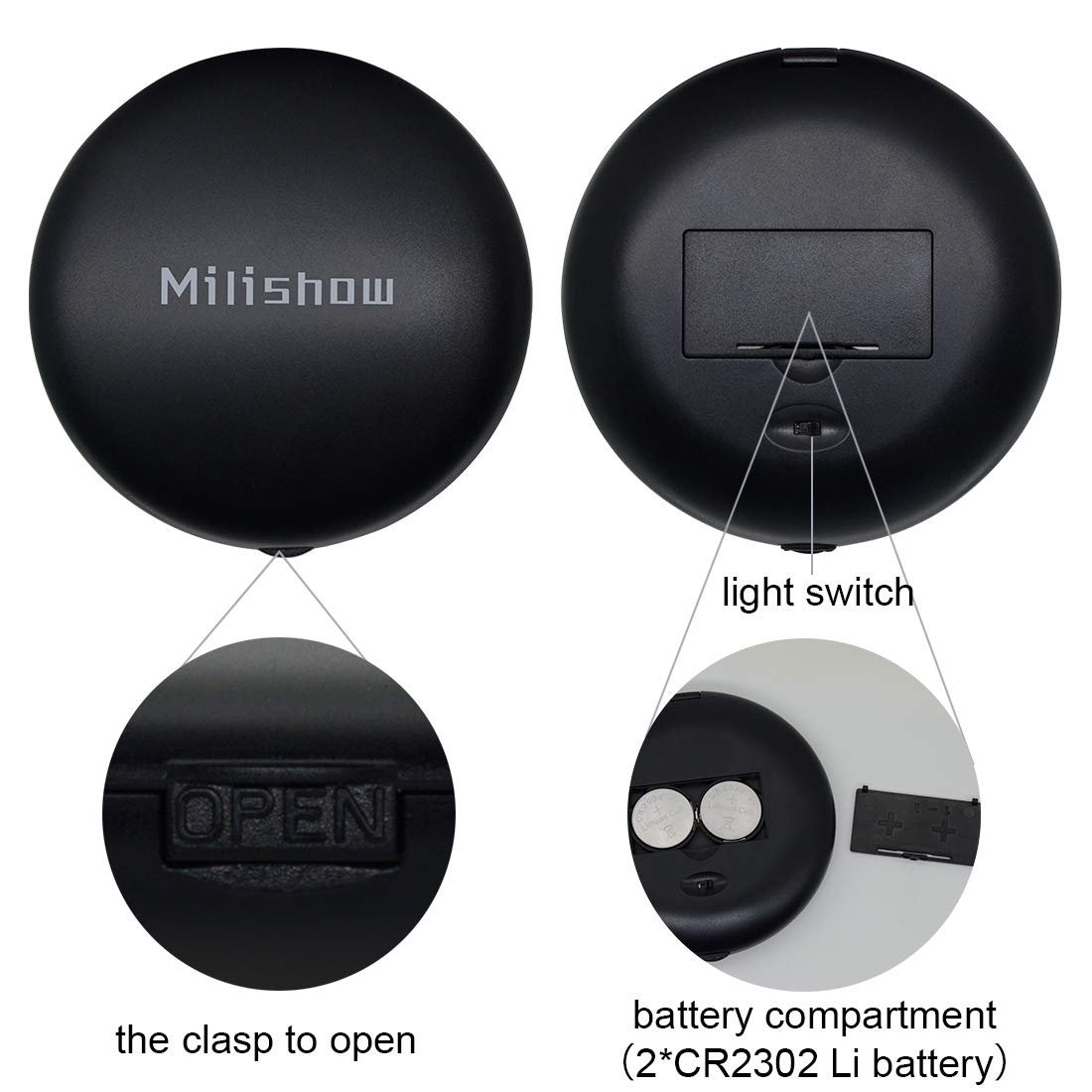 NEW-Vi Beauty Mirror Milishow Compact Mirror with LED Light specchio nero rosa