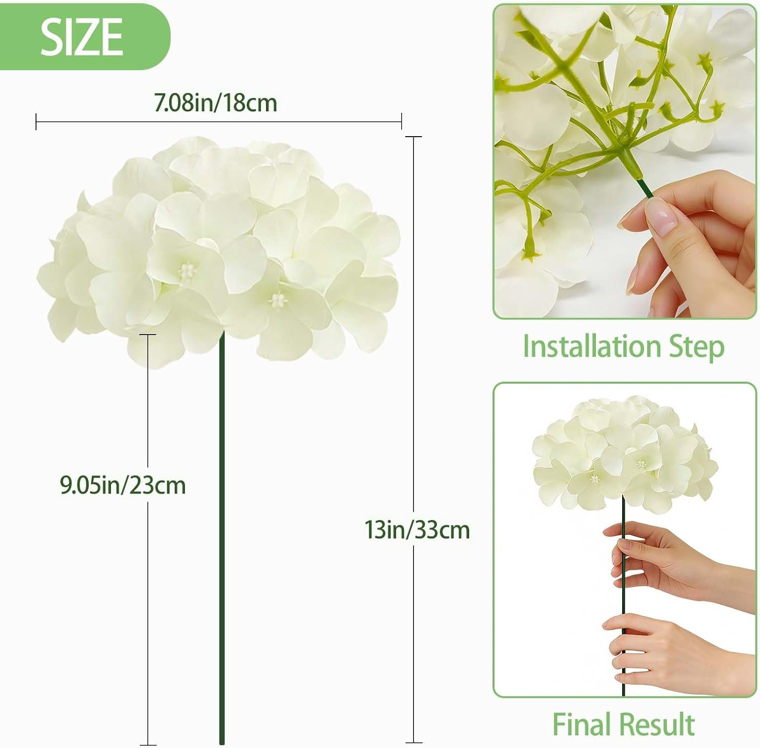 NEW-Vi Artificial Flowers ortensie artificiali bianche 65 pezzi