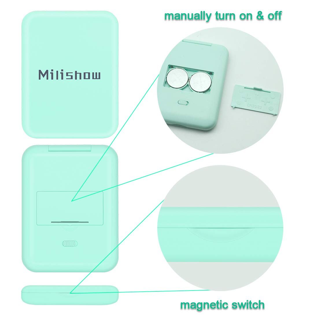 NEW-Vi Beauty Mirror Milishow specchio compatto LED ciano 1x 3x