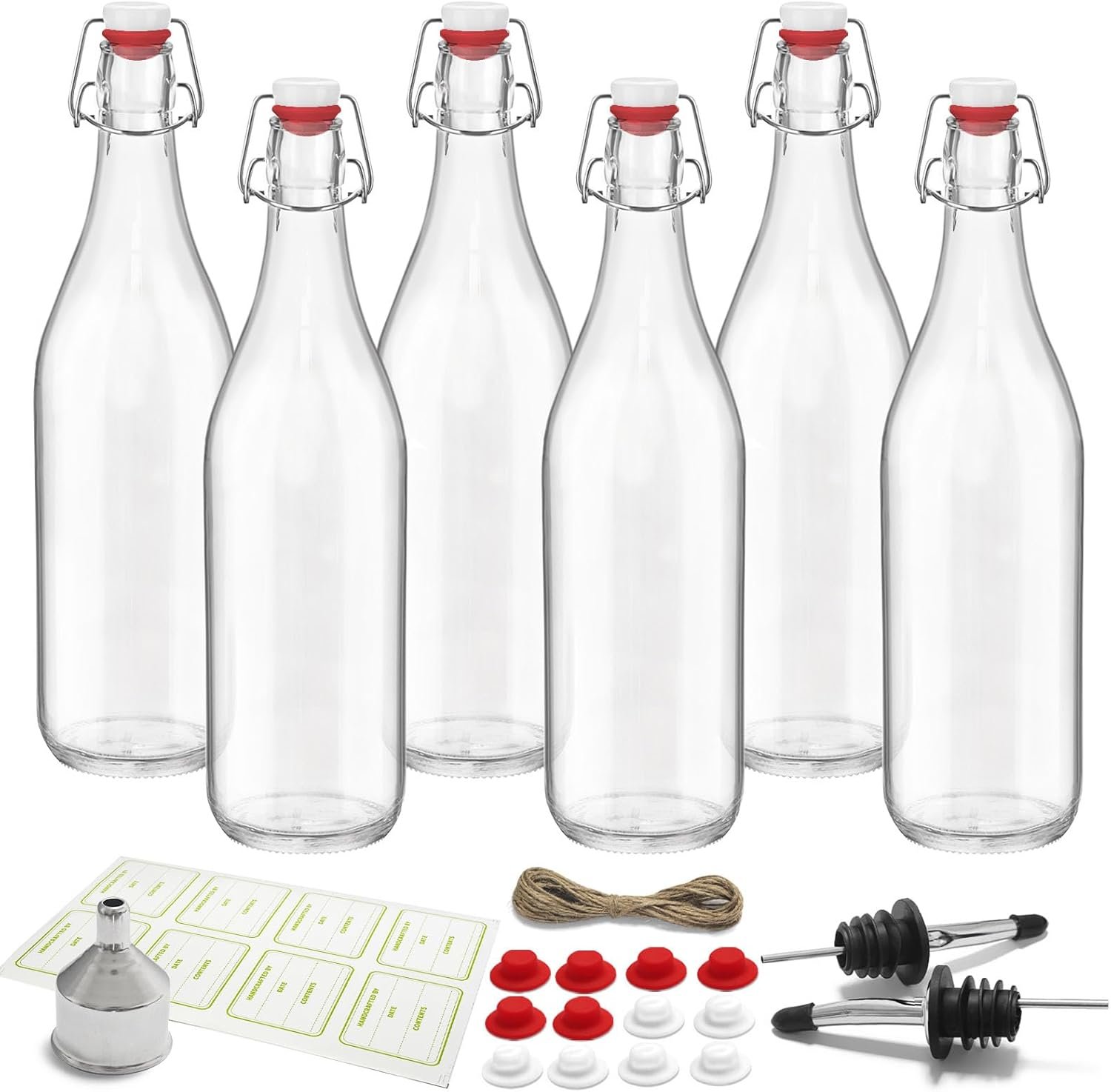 NEW-Vi Glass Bottles bottiglie in vetro 1 litro, 6 pezzi
