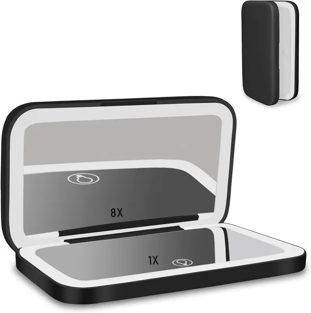 NEW-Vi Beauty Mirror specchio trucco da viaggio nero 1x/8x LED